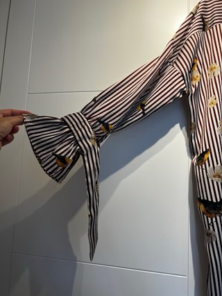 Camisa Oversize Estampada Pájaros Rayas