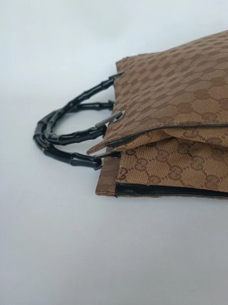 Borsa Gucci Bamboo Tela GG Beige Marrone