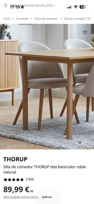 Sillas comedor Jysk tela y madera