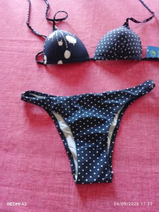 Bikini donna blu a pois e strass