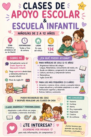 Clases de apoyo escolar para niños de 2-12 años