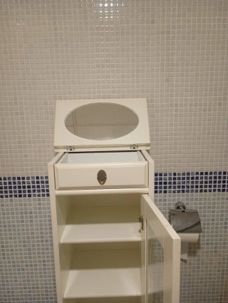Mueble baño blanco cristal y madera