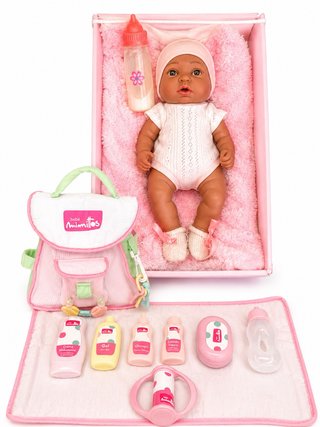 Muñeca Bebé con mochila y con Accesorios