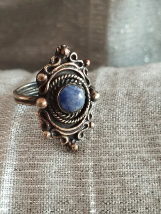 Anillo ajustable alpaca envejecida y lapislázuli