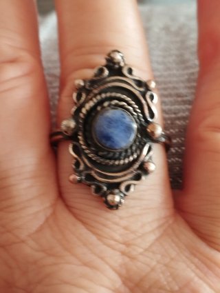 Anillo ajustable alpaca envejecida y lapislázuli