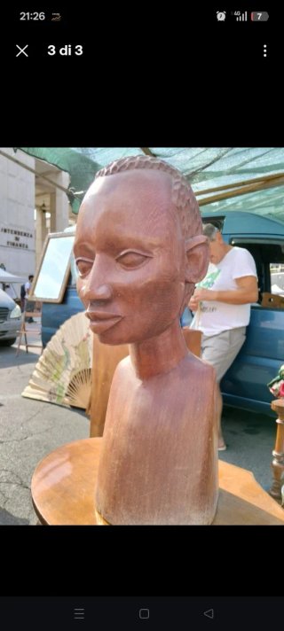 Busto Africano Scultura Legno Intagliato