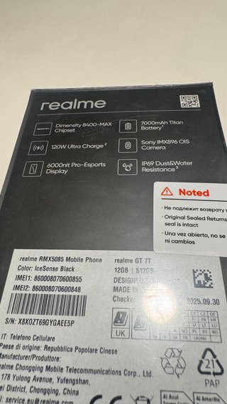 Realme GT 7T 5G 512GB Negro