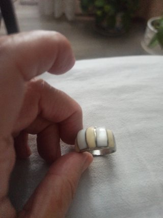 Anillo Plata Grande Beige y Plateado
