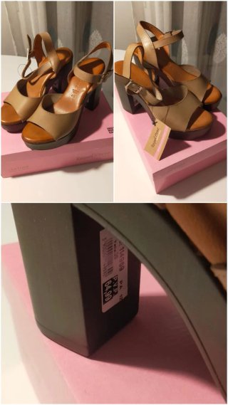 Sandalias tacón Raquel Pérez beige talla 39