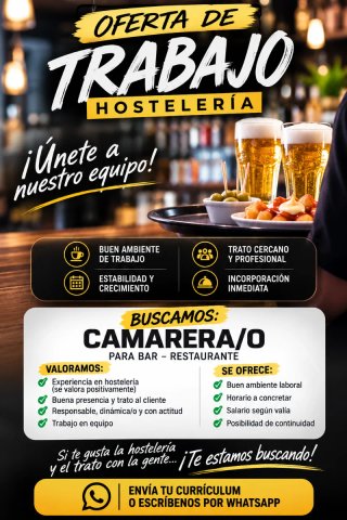 Se Busca Camarero/a para bar turno de tarde