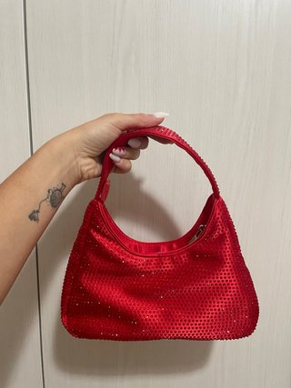 Borsa a spalla rossa con strass