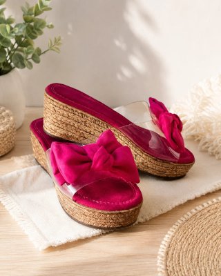 Sandalias cuña verano lazo fucsia