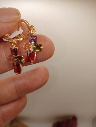 Pendientes Cruz Oro Laminado 18k Circonitas