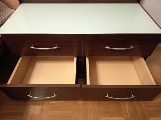 Conjunto Mesitas Noche y Cómoda Madera y Cristal