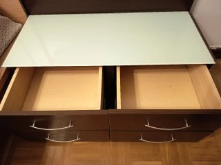 Conjunto Mesitas Noche y Cómoda Madera y Cristal
