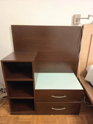 Conjunto Mesitas Noche y Cómoda Madera y Cristal