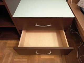 Conjunto Mesitas Noche y Cómoda Madera y Cristal