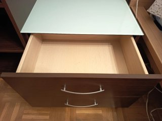 Conjunto Mesitas Noche y Cómoda Madera y Cristal
