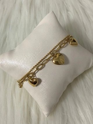 Pulsera Acero Chapado Oro 18k Corazones