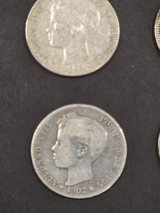 Lote 6 monedas de 1 Peseta Alfonso XIII 1899–1904