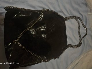 Bolso Negro Piel Grande Vintage Cadena