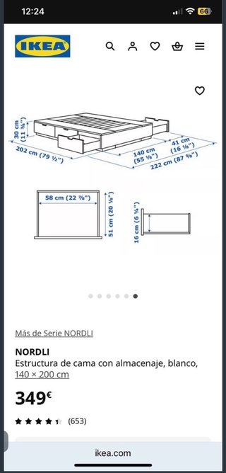 Cama Ikea Nordli 140x200 blanca