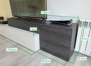 Mueble TV gris y blanco + 2 estanterías