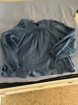 Blusa azul manga larga con fruncido