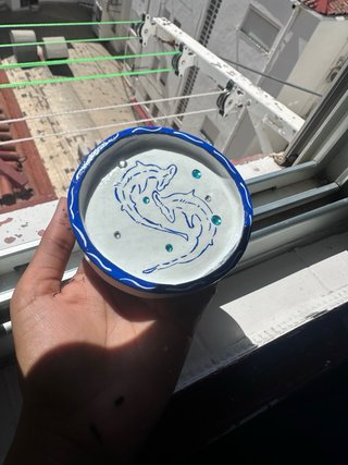 Joyero artesanal tiburones azul y blanco