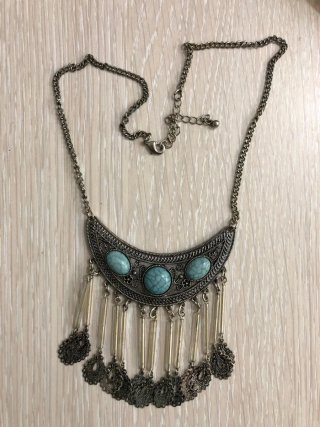 Collar Étnico Plateado Turquesa