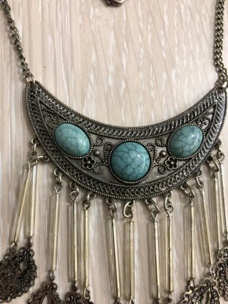Collar Étnico Plateado Turquesa