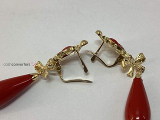 pendientes oro 18k con piedra con coral