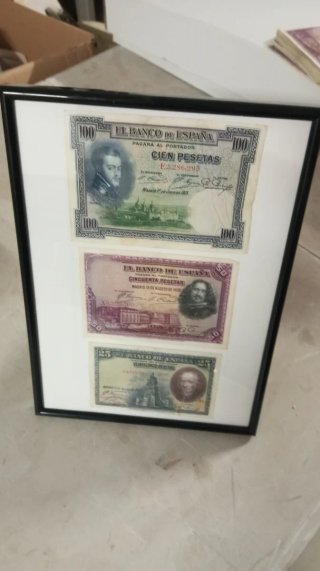 Cuadro Billetes Banco de España 100, 50, 25 Peseta