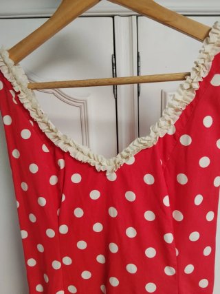 VESTIDO FLAMENCA DE   TIRANTES, ROJO Y BEIGE