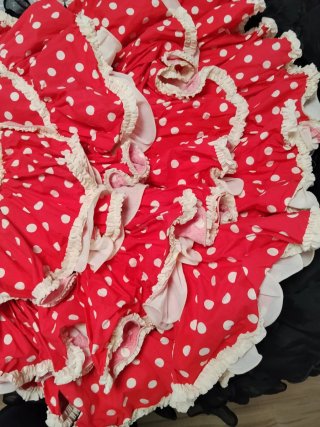 VESTIDO FLAMENCA DE   TIRANTES, ROJO Y BEIGE