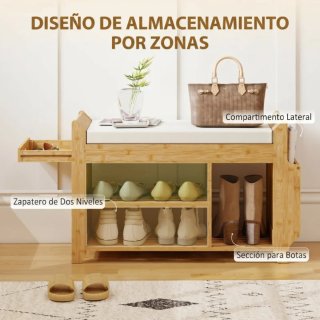 Banco zapatero de bambú con cojín