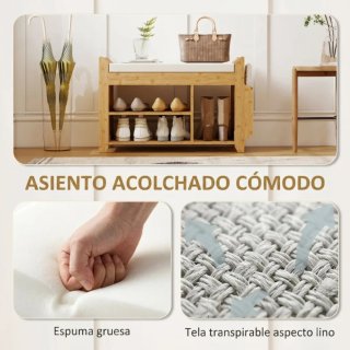 Banco zapatero de bambú con cojín