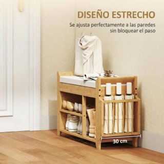 Banco zapatero de bambú con cojín