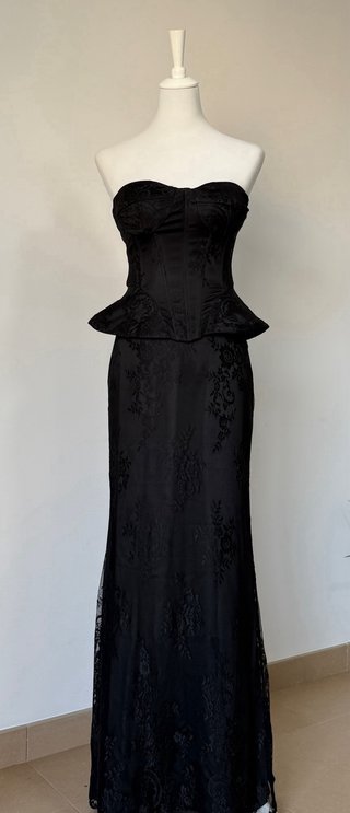 Conjunto Corset y Falda Larga Encaje Negro