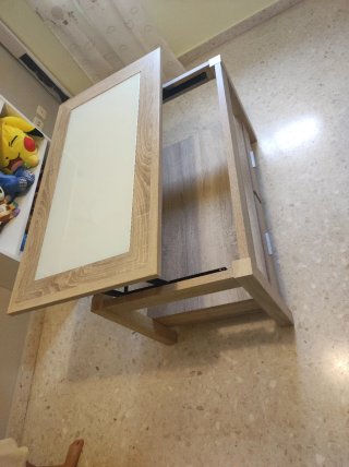 Mesa centro elevable madera y cristal