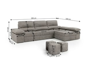 SOFÁ CAMA CHAISE LONGUE CON PUFFS GRIS Y MARRON