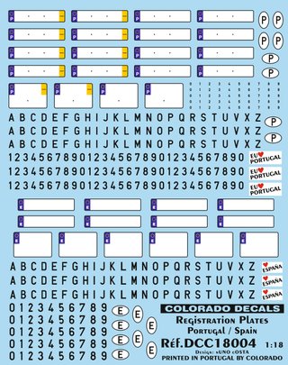 Decal 1:18 - Registration Plates - Portugal/Spain