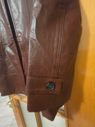 Chaqueta efecto piel marrón retro XL