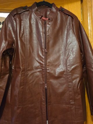 Chaqueta efecto piel marrón retro XL