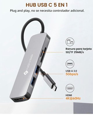 Hub USB-C Novoo 5 en 1 4K 60Hz