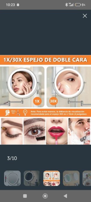 Espejo Maquillaje Facial LED Auxmir Plata 1x/20x