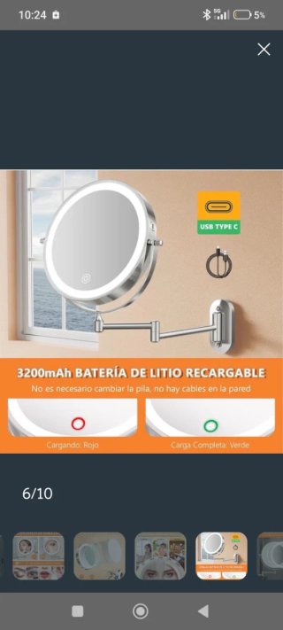 Espejo Maquillaje Facial LED Auxmir Plata 1x/20x