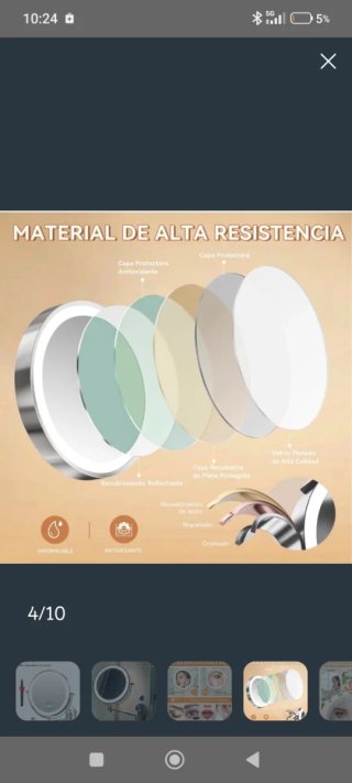 Espejo Maquillaje Facial LED Auxmir Plata 1x/20x