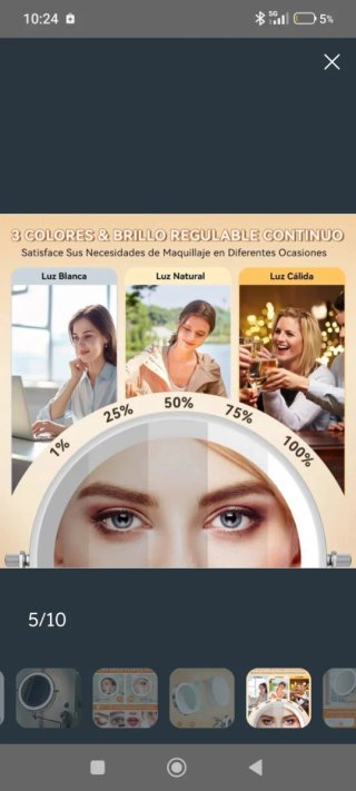 Espejo Maquillaje Facial LED Auxmir Plata 1x/20x
