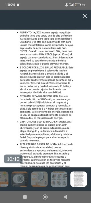 Espejo Maquillaje Facial LED Auxmir Plata 1x/20x